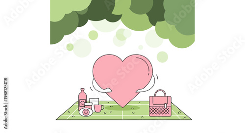 Pink Heart Embraced, Picnic Blanket, Outdoor Refreshment, Nature Background