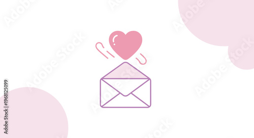 Pink Heart Icon Emerging from Envelope - Love Letter, Romance, Valentine's Day