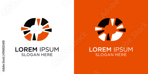 Eye-catching logo design featuring abstract orange and black shapes on white and orange backgrounds, perfect for branding and advertising projects