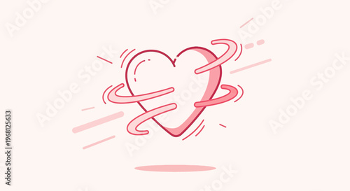 Pink Heart Icon with Swirling Lines, Love Symbol, Valentine's Day Graphic, Minimalist Design