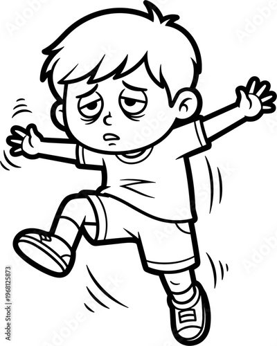 Boy Running with Angry Facial Expression.