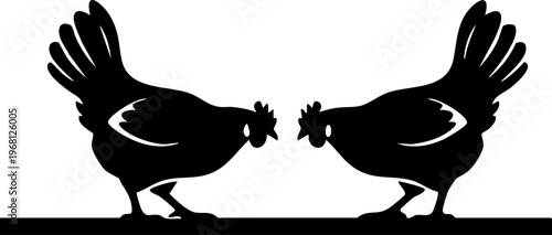 Two chickens facing each other silhouette symbolizing farm life, poultry, and agriculture in rural or animal settings.