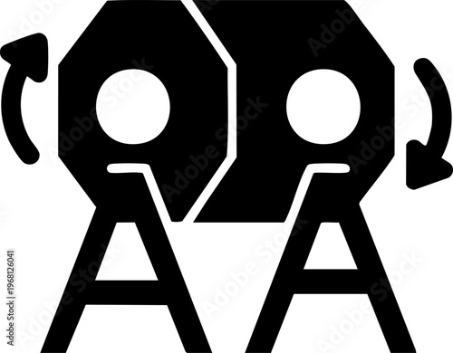 Two black car jack stands with arrows indicating rotation vector illustration.