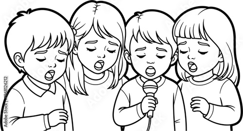 Children singing with a microphone.
