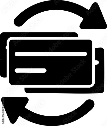 Two credit cards with circular arrows on checkered background.