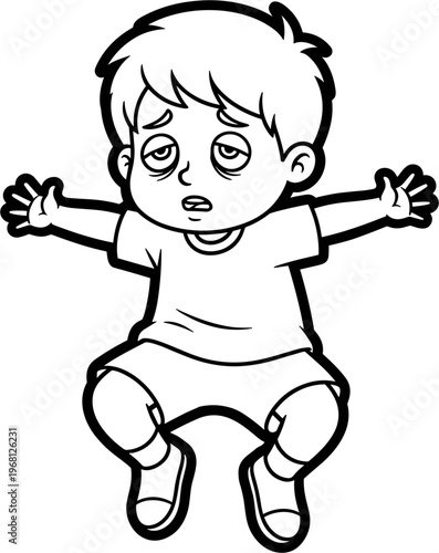 Crying baby boy with arms out.