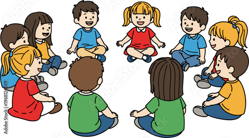 Group of children sitting in circle 1.
