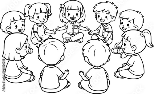 Group of children sitting in circle.