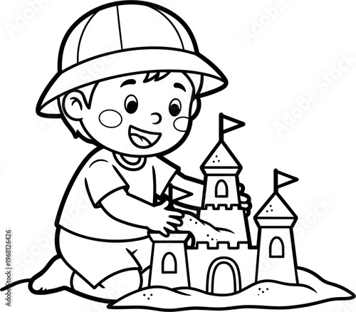 Happy child building sand castle 1.