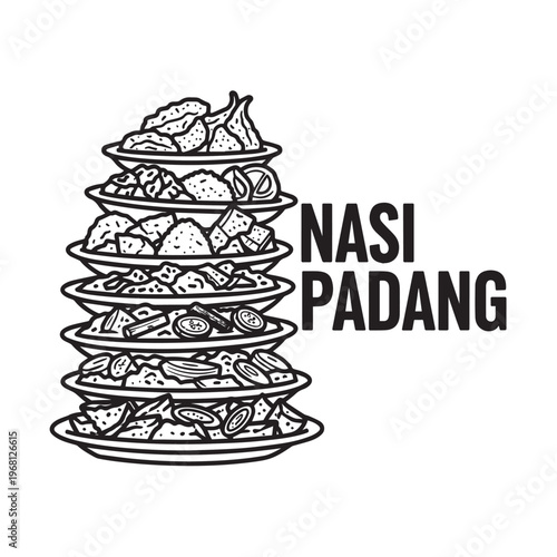 Nasi Padang Plate Stacked Illustration
