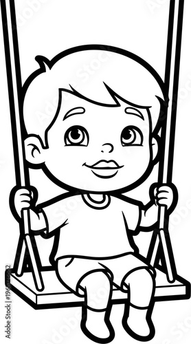 Happy little boy on swing outdoors.
