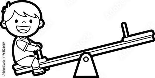 Happy little boy on seesaw outdoors.