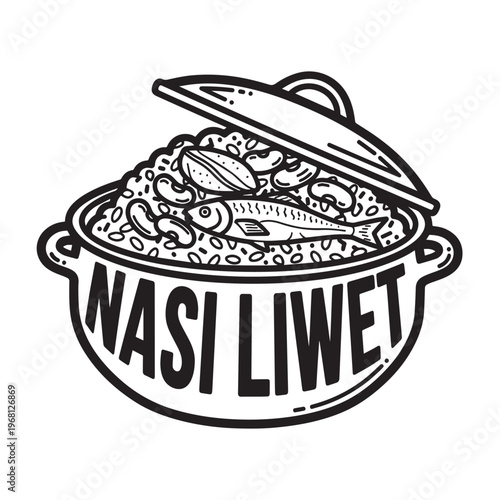 Bild auf Leinwand Nasi Liwet Dish Illustration with Fish and Beans