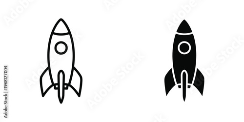 Contrasting rocket ship illustrations in white and black versions