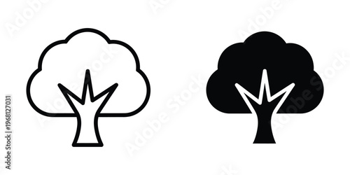 Comparison of outlined and filled tree icons in contrasting styles