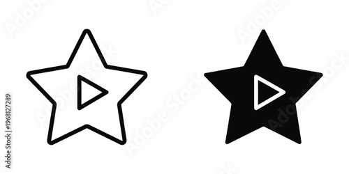 Contrasting play button icons within star shapes in black and white versions