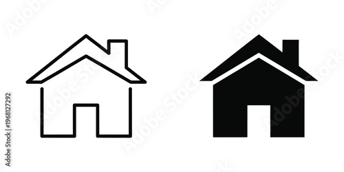 Comparison of a simple house icon in outline and filled styles