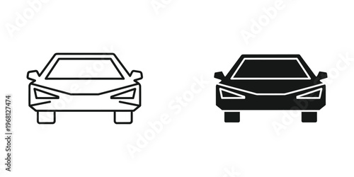 Comparison of damaged and intact modern sedan front views in line art style