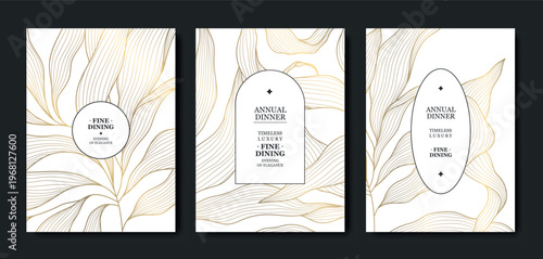 Luxury gold floral background with an elegant frame, delicate line flowers, ornamental leaves. Premium vector design for wedding invitations, gala cards, birthday flyers, monograms