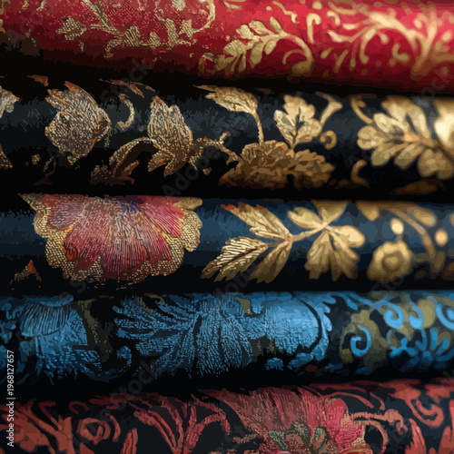 Richly Patterned Fabrics Stacked Together