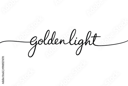 Elegant cursive lettering spells golden light with flowing lines