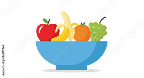 Fresh and wholesome fruit bowl vector graphic illustrating a vibrant selection of apple banana orange and grapes promoting healthy nutrition and