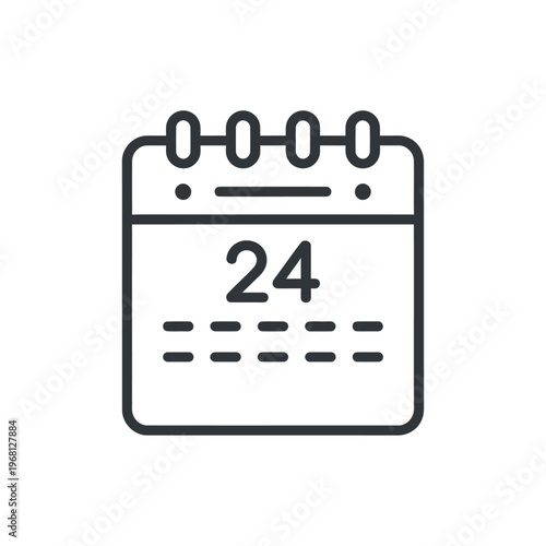 Line art daily calendar icon showing date twenty four for events