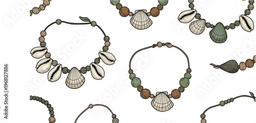 Simple Shell and Bead Necklace Set with Earthy Tones for Bohemian and Nature-Inspired Fashion Accessories
