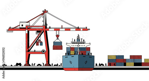 Large blue cargo ship with containers.