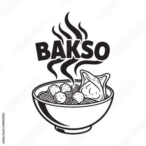 Bakso Dish Illustration with Meatballs and Dumplings