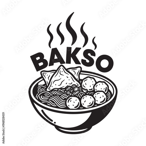 Bakso Dish Illustration Black and White Food Logo