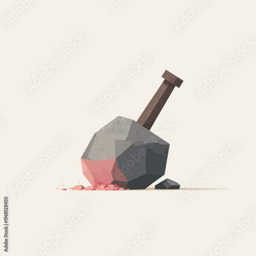 Stone Hammer Crushing Rock for Material Extraction