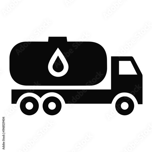 A black icon of a fuel truck with a drop symbol on the tank