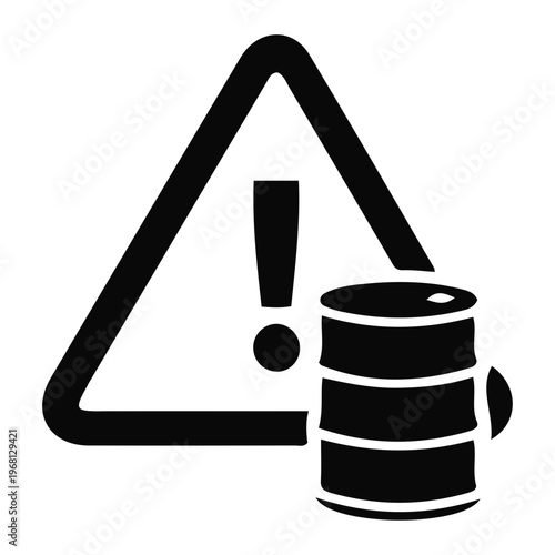 Cautionary Warning Symbol with Oil Barrel Icon Representing Potential Hazard and Risk Associated with Flammable Substances