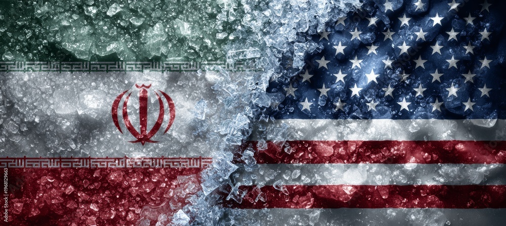 Obraz premium America and Iran flag on freeze. Peace time. Generative AI technology. 