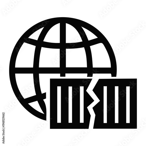 Illustrative icon representing a global network or connection being broken or interrupted, symbolizing disruption in communication or trade