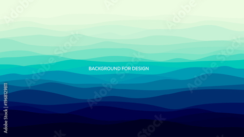 Abstract layered waves in shades of blue and green create a calming background.