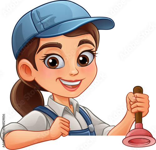 A woman female plumber hold...