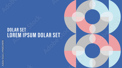 Abstract geometric design featuring overlapping circles and text on blue.