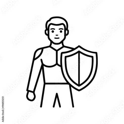Man security shield icon. bodyguard personal protection line icon vector.