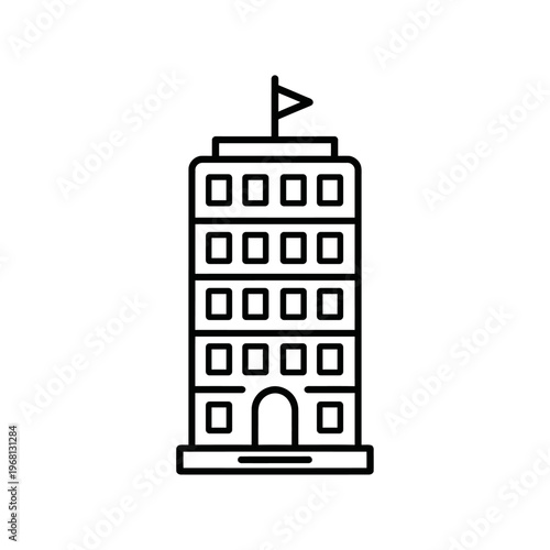 Building vector icon. office headquarters icon vector and flag symbol.