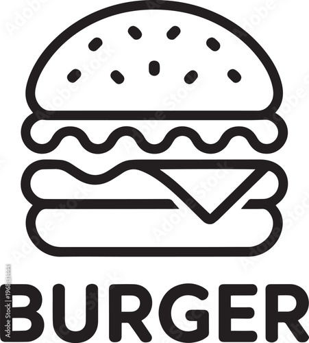 Simple hand drawn black and white burger icon isolated on transparent background