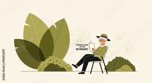 Elderly Man Reading Book in Garden, Retirement Lifestyle, Relaxed Senior