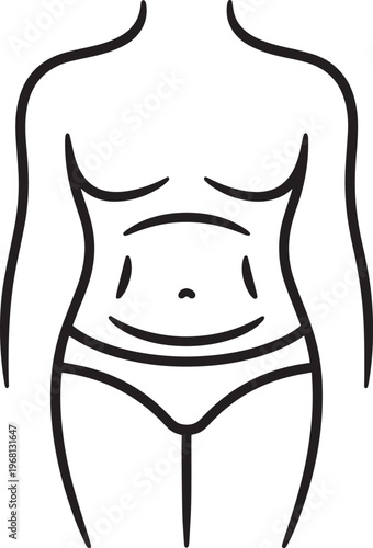 Simple line art illustration of female torso and underwear isolated on transparent background