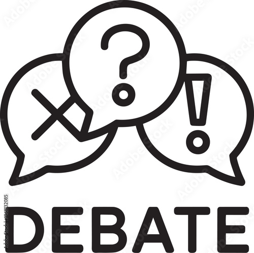 Two speech bubbles with question mark and exclamation mark symbols in conversation