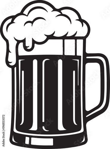 A frothy mug filled with dark beer illustrating a classic pint of stout.