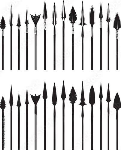 Historical and mythical spearhead designs from ancient to modern times