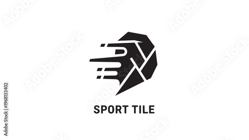 a black and white logo design featuring a stylized letter with sport tile text, suitable for branding, marketing, and advertising materials
