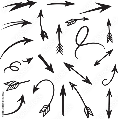 Diverse set of arrows showing various directions and movements