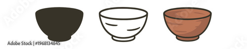 Bowl icon set. ceramic, pottery, dish, serving bowl, kitchenware, handcrafted craft. outline flat and colored vector illustration.